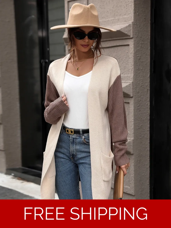 Contrast Open Front Long Sleeve Cardigan